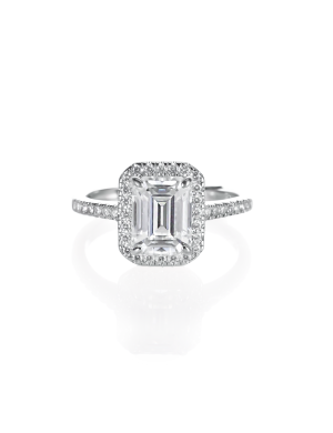 Emerald Cut Moissanite Halo Ring