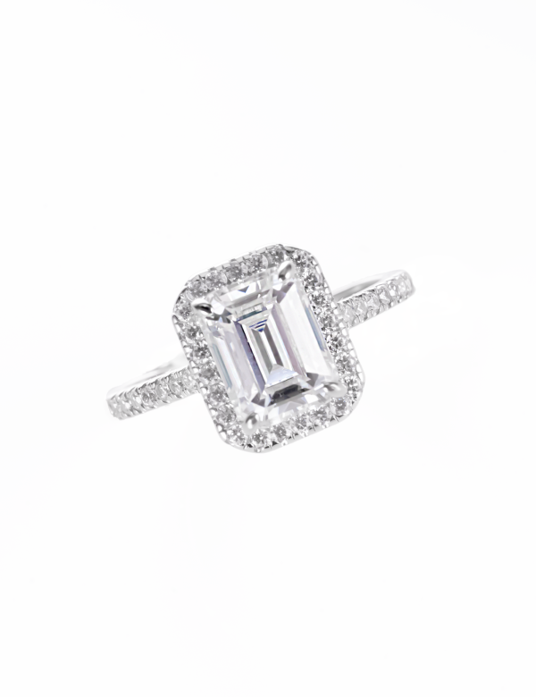 Emerald Cut Moissanite Halo Ring