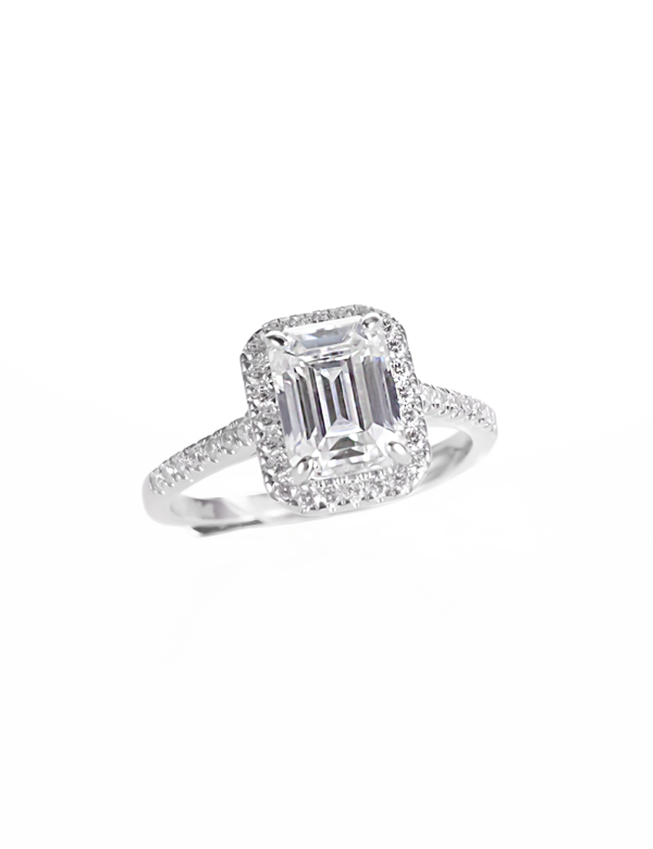 Emerald Cut Moissanite Halo Ring