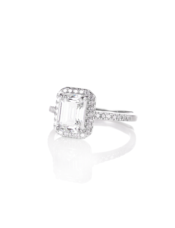 Emerald Cut Moissanite Halo Ring