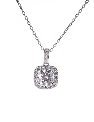 S925 silver moissanite diamond necklace with 1-carat center stone and halo setting, perfect elegant gift for any occasion