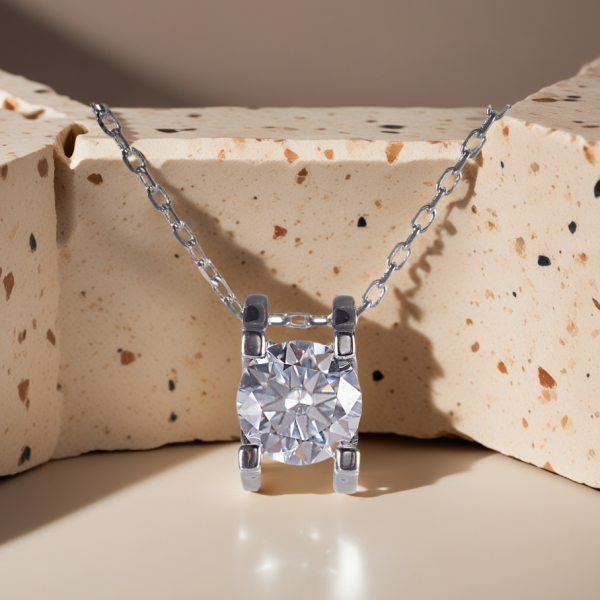 Moissanite Necklace: Solitaire Pendant