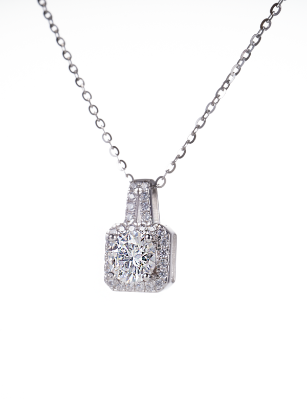 Moissanite Pendant Necklace in Gleaming Square Design
