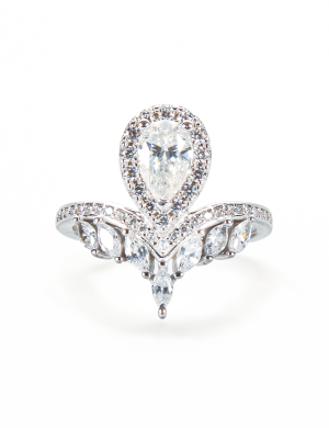 Elegant Pear Moissanite Crown Ring