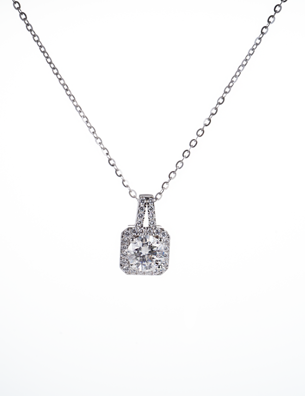 Moissanite Pendant Necklace in Gleaming Square Design