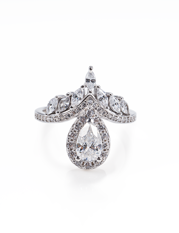 Elegant Pear Moissanite Crown Ring