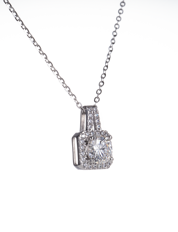 Moissanite Pendant Necklace in Gleaming Square Design