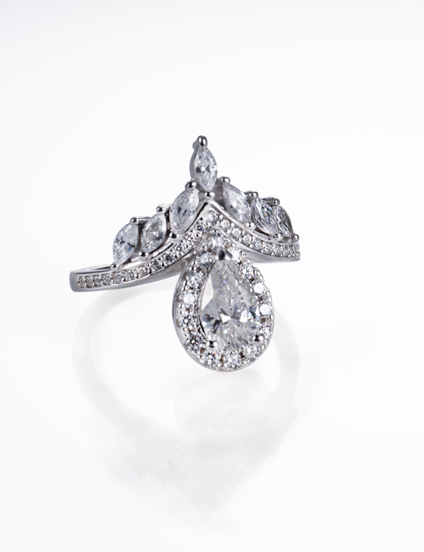 Elegant Pear Moissanite Crown Ring