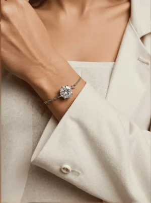 Elegant moissanite six-prong bracelet in sterling silver by VIVIBES