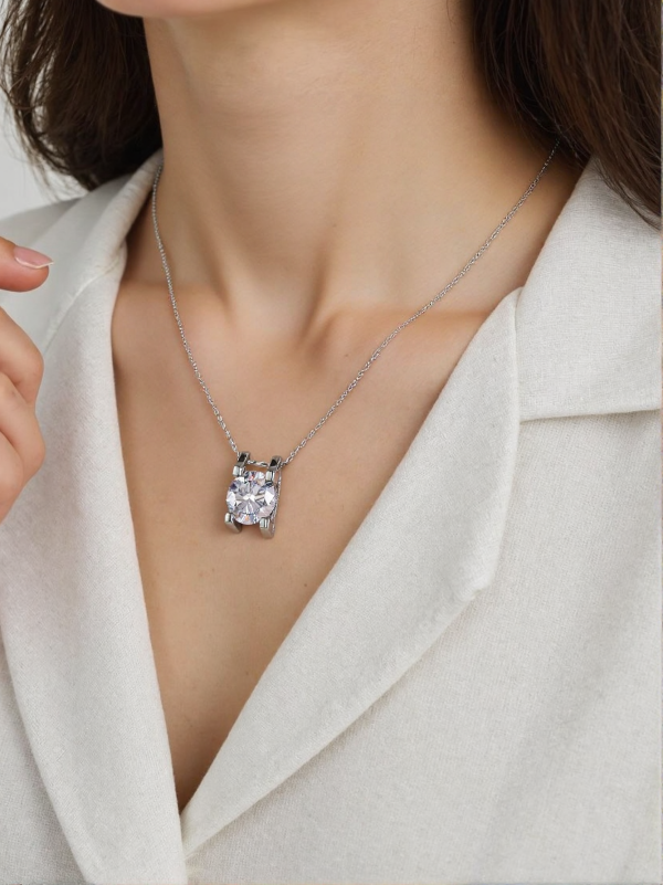 Moissanite Necklace: Solitaire Pendant