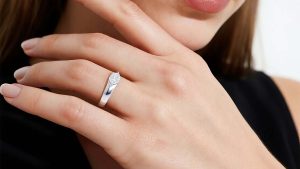 Round-cut Moissanite engagement ring in a classic solitaire setting