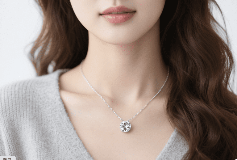 Moissanite necklace with round-cut stone set in silver, suitable for daily wear